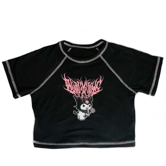 Sanrio Tops - Sanrio Black and Pink Graphic Kuromi Crop Top